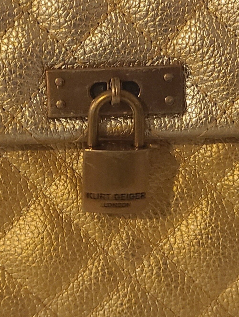 Authentic Kurt Geiger "the Brixton" Metallic Gold Quilted Leather Shoulder Bag - Picture 11 of 13